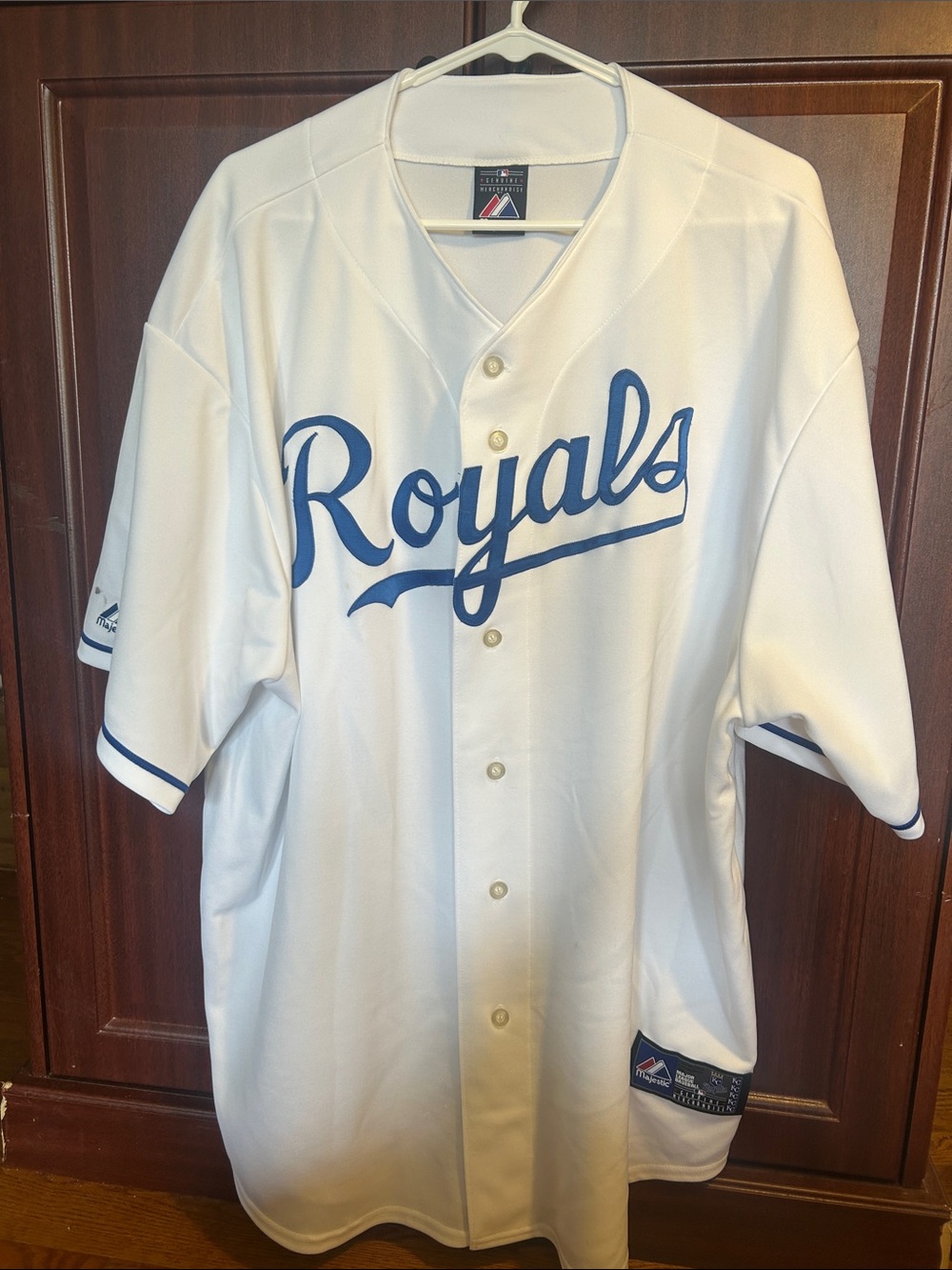 Majestic White Baseball Jersey with Blue Logo